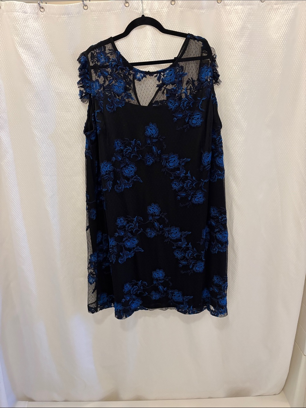Lane Bryant Black Midi Dress with Blue Floral Lace Overlay